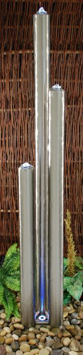 Fuente de Agua Tres Tubos de Acero Inoxidable Cepillado- Luces LED - 165cm